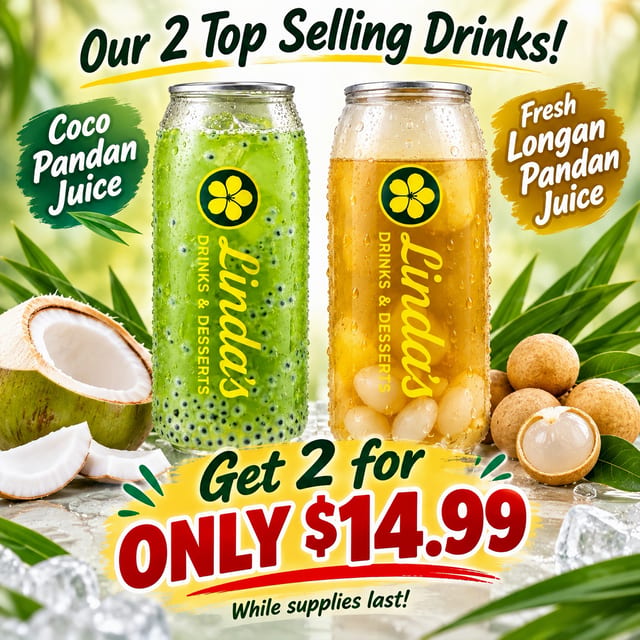 1 Coco Pandan Juice & 1 Fresh Longan Pandan Juice.