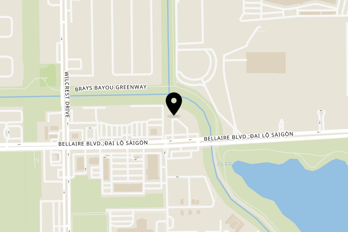 Map showing the location of Linda's Tropical Fruits on 10600 Bellaire Blvd #114 in Houston